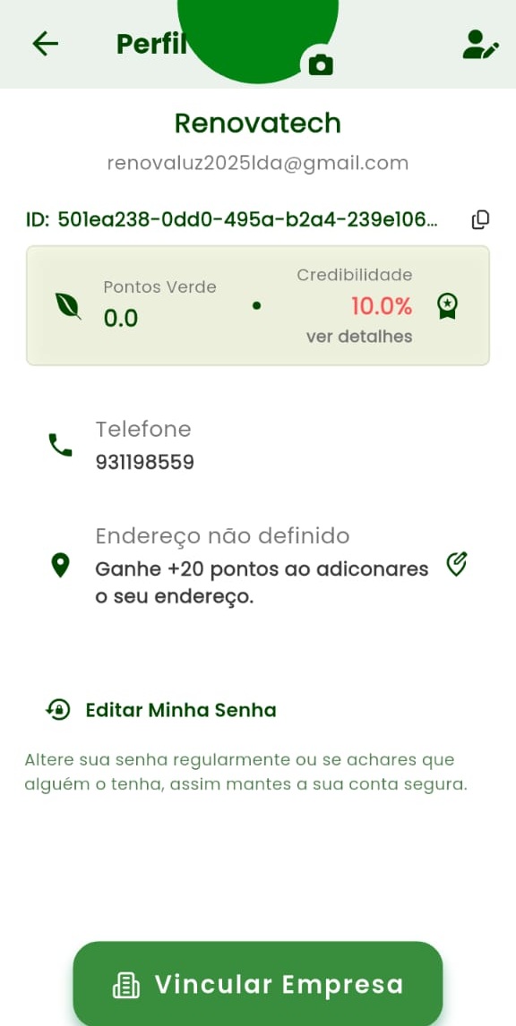 Screenshot App - Sistema de Pontos Verdes